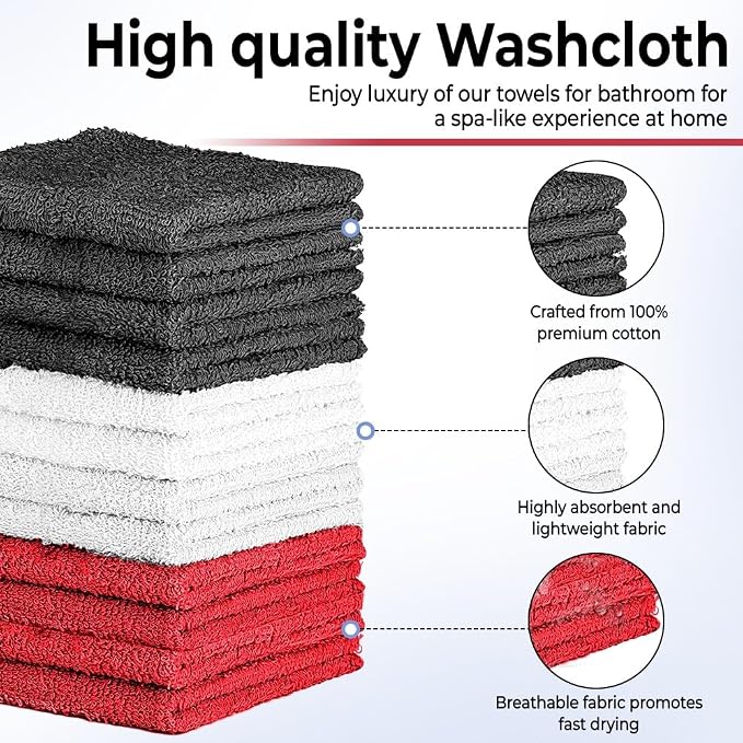100% Cotton Washcloth Set – Soft, Absorbent Face Towels - Image 3