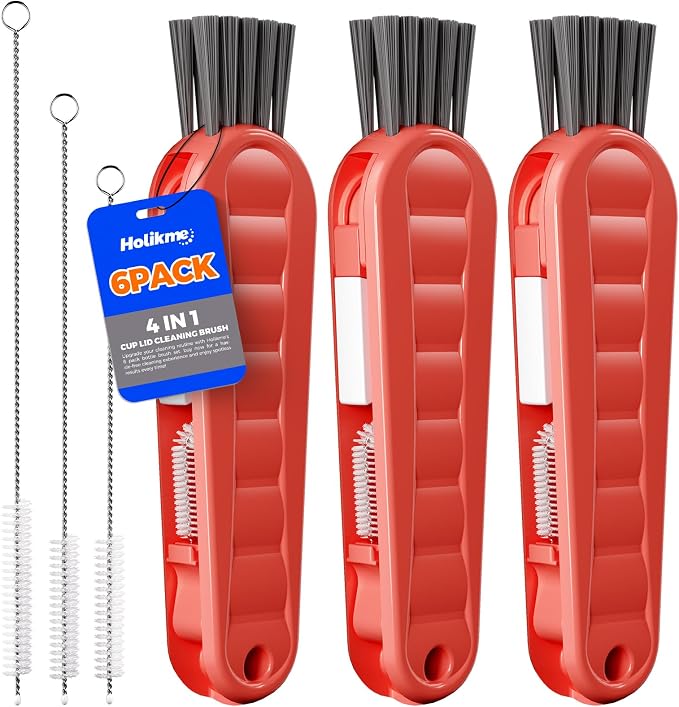 6 Pack Holikme 4 in 1 Cup Lid Cleaning Brush Set by Holikme