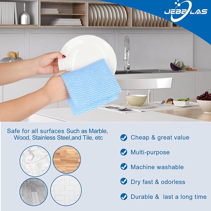 JEBBLAS Reusable Cleaning Towels, 60 Sheets/Pack, Dry Quickly, Machine Washable - Image 2