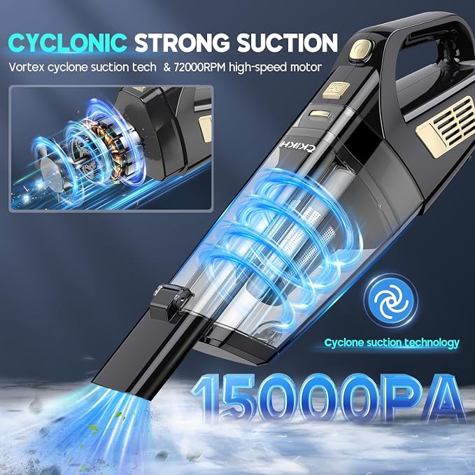 Handheld Vacuum Cordless, 15000PA Strong Suction Hand Held Car Vacuum Cleaner - Image 2