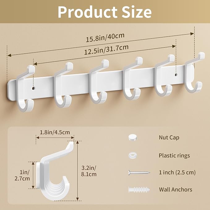 Coat Rack Wall Mounted Heavy-Duty: Metal Coat Hanger 6 Hooks - Image 5