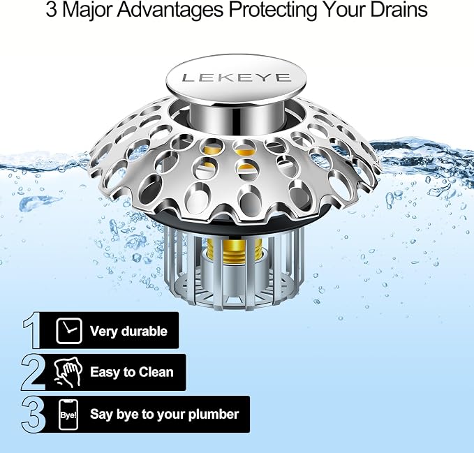 LEKEYE Tub Stopper | Shower Drain Hair Catcher | Bathroom Bathtub Plug | Pop Up - Image 4