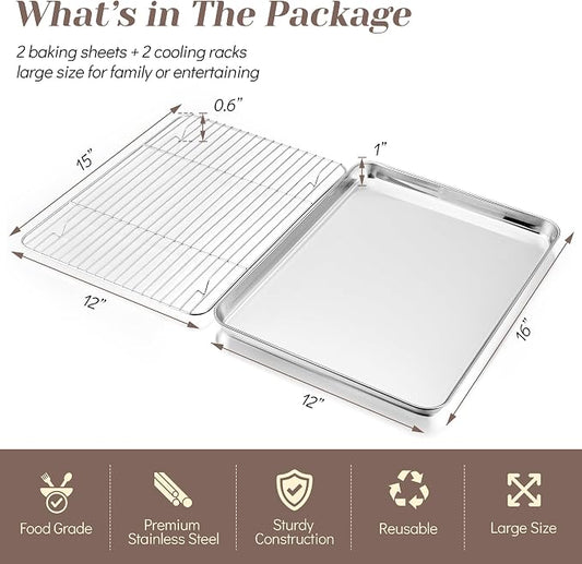 TeamFar Baking Sheet with Rack Set, Stainless Steel Baking Pan Cookie Sheet - Image 2