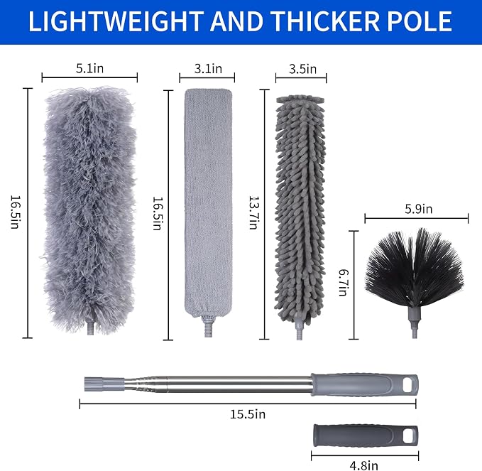 Duster with Extension Pole, Ceiling Fan Cleaner Duster Set of 6, Telescopic - Image 2