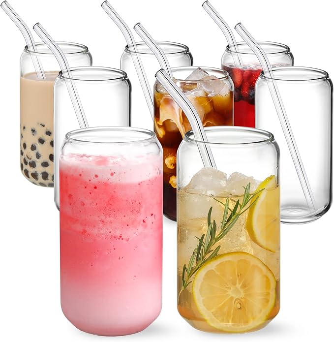 NETANY Drinking Glasses with Glass Straw - 16oz Glass Cups by NETANY