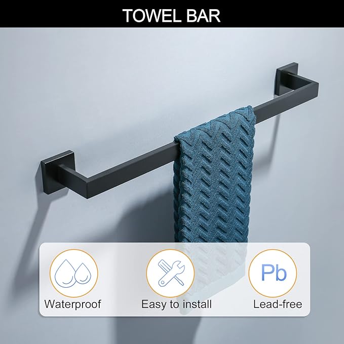 TNOMS Black Towel Bar Set 5-Piece Bathroom Hardware Set Including 23.6 Inch - Image 2
