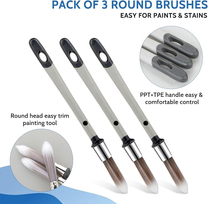 3 Pcs Paint Brushes for Painting Walls 0.37 Inch Small Paint Brush, Trim Paint - Image 4