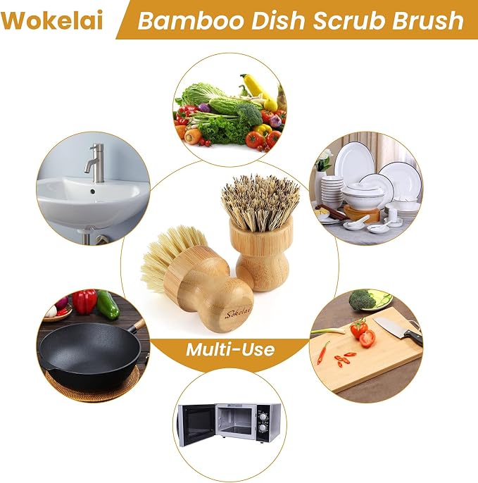 Bamboo Dish Scrub Brushes Set for Kitchen - Image 4