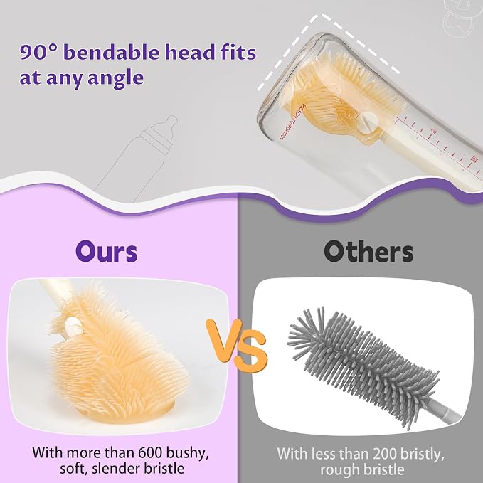 VOOWO Baby Bottle Brush & Drying Rack, Travel Bottle Cleaner Kit, Silicone - Image 5