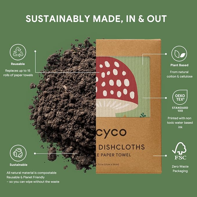RECYCO Swedish Dishcloths for Kitchen | 6 Packs Forest Mushroom Washable Dish - Image 3