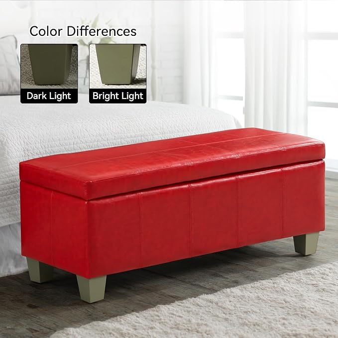 41" Faux Leather Storage Ottoman, Stitch Tufted Rectangle Upholstered End of - Image 8