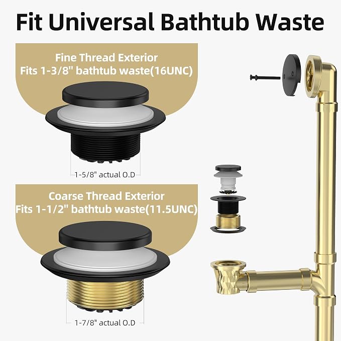 Matte Black Tub Drain Kit with Hair Catcher, Premium Brass Tip-Toe Bathroom Tub - Image 4