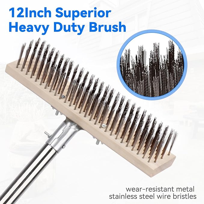 Heavy Duty Wire Broom with 70.8" Telescopic Handle: Stainless Steel Outdoor - Image 3
