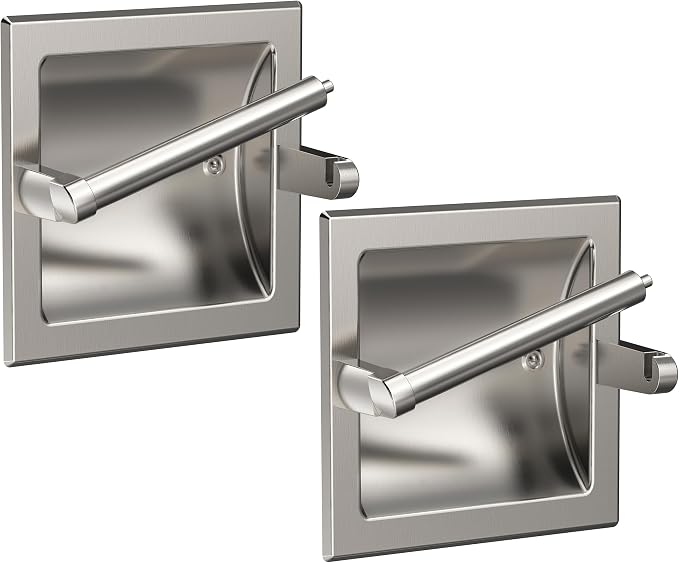 Toilet Paper Holder 2 Pack, Recessed Pivoting Toilet Paper Holder Wall Mount by WZKALY