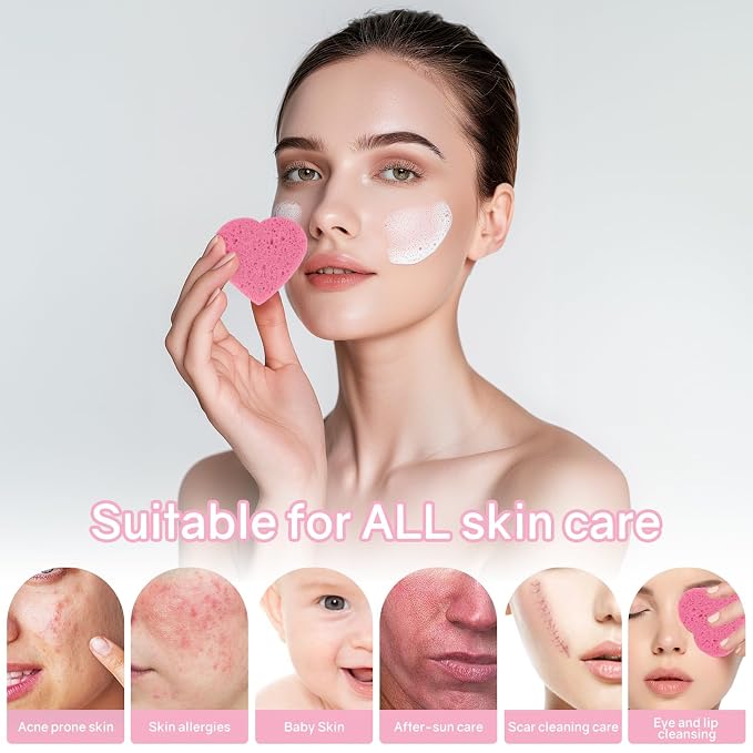 50-Count Heart Shape Compressed Facial Sponges, 100% Natural Cellulose Face - Image 5