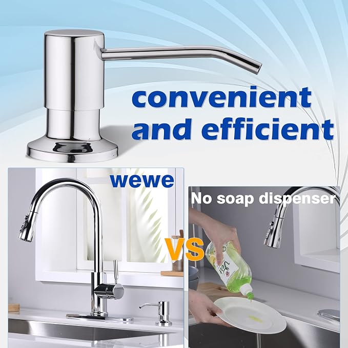 Chrome Soap Dispenser for Kitchen Sink, WEWE Kitchen Sink Soap Dispenser Built - Image 2