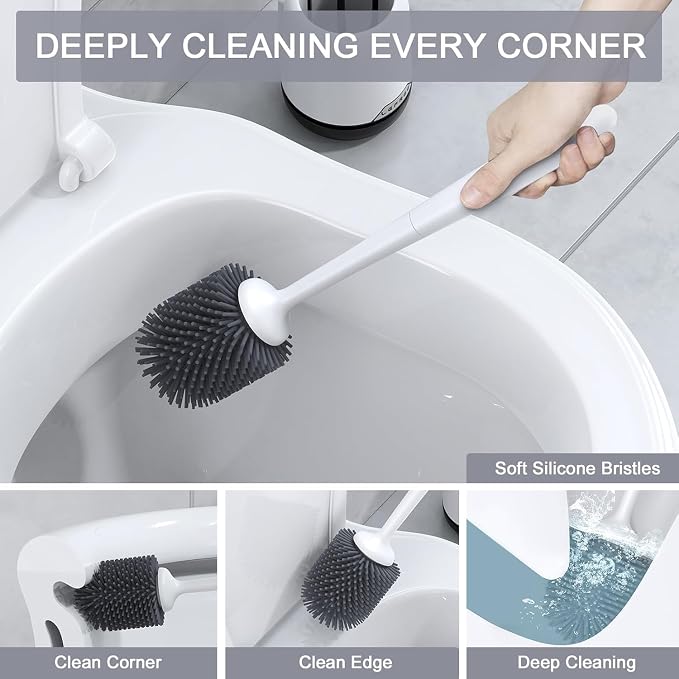Lefree 2 Pack Silicone Toilet Bowl Brush and Holder Set - Image 4