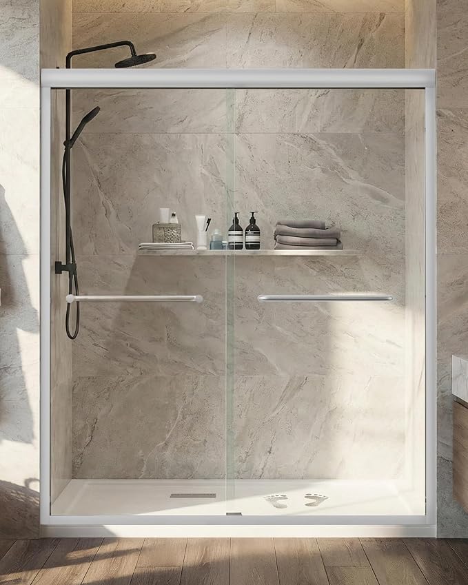 Shower Door 56-60'' W x 72'' H Semi-Frameless & Double Sliding, 1/4 inch by Ironovacage