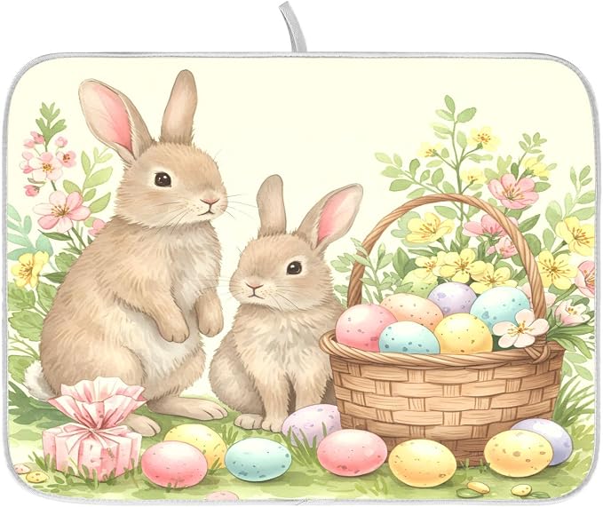 Cute Easter Bunny Rabbit Eggs Dish Drying Mat by ALAZA
