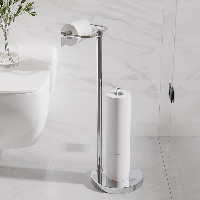 Toilet Paper Holder Stand, Post Pivoting Design Free Standing Toilet Paper - Image 2