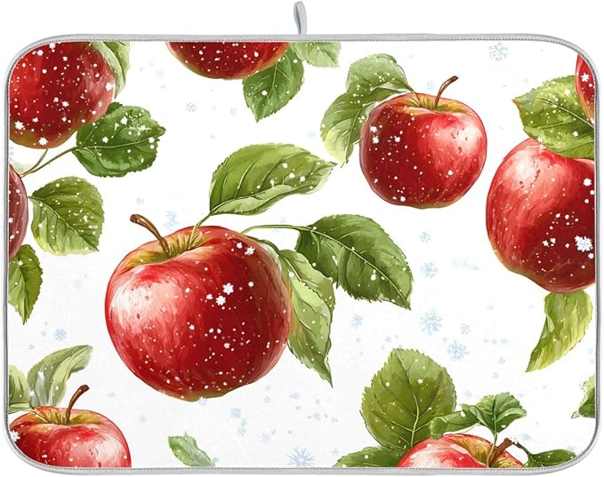 Snowflake with Apple Pattern Dish Drying Mat by OTVEE