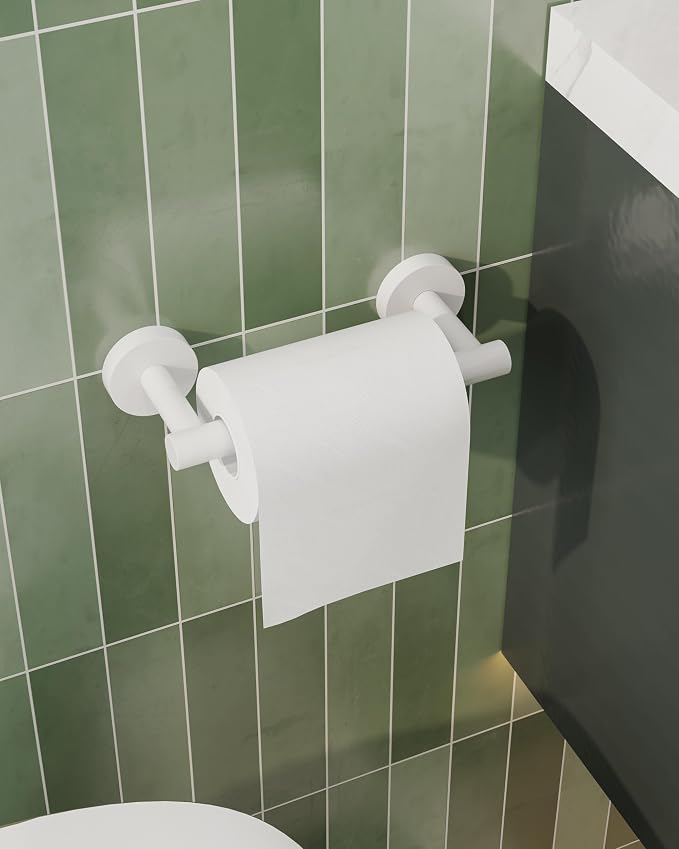 White Toilet Paper Holder SUS304 Stainless Steel Double Post Pivoting Toilet - Image 3