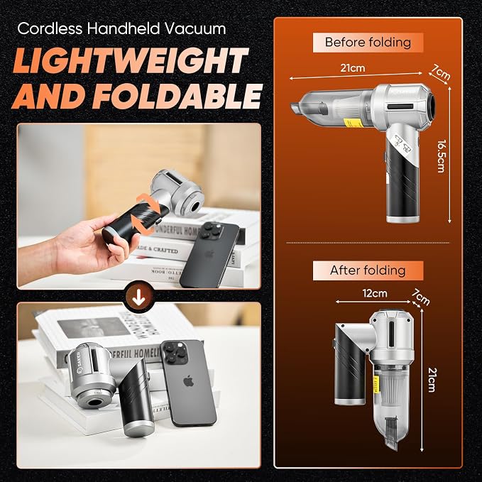 Saker Portable Handheld Vacuum Cordless Portable 17000PA Foldable Car Vacuum - Image 3