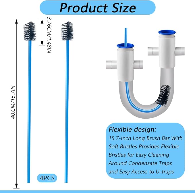 4 PCS Condensate Flexible Drain Brush, 15.7 in Nylon and PVC Drain Line - Image 2