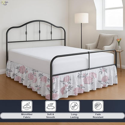 Cottington Lane Ruffled Bed Skirt Queen Size with Split Corner, Brushed Microfiber Hotel Quality Dust Ruffle, 12 Inch Drop Gathered Bedskirt, Soft, Stylish, Shrink & Fade Resistant, Blush Petals