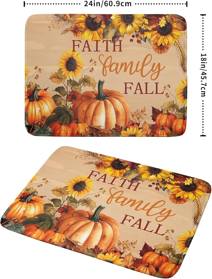 Fall Pumpkin Sunflower Dish Drying Mat 18”x24” Faith Family Fall Drying Mat - Image 2