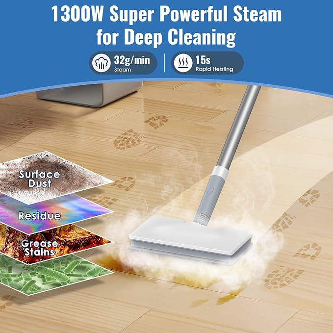 FEPPO Steam Mop with Detachable Handheld Steam Cleaner - Image 3
