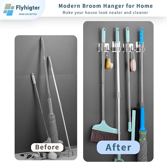Stainless Steel Mop Holder Wall Mount – 4 Pack Heavy-Duty Broom Organizer - Image 4