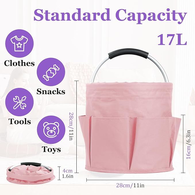 17L Portable Shower Caddy with 6 Side Pockets, Foldable Cleaning Supply Caddy - Image 2