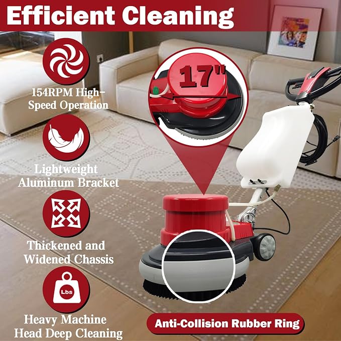 TECHTONGDA Floor Polisher & Buffer Commercial Floor Buffer Scrubber 17" Carpet - Image 3