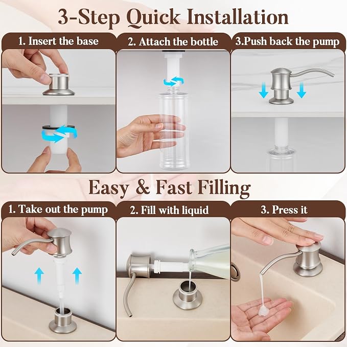 Built in Soap Dispenser for Kitchen Sink Countertop, Solid Brass Pump Head Long - Image 7