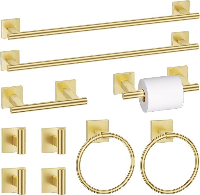 10 Pieces Brushed Gold Towel Bar Set, Double Dase Toilet Paper Holder Bathroom by SOAEZ