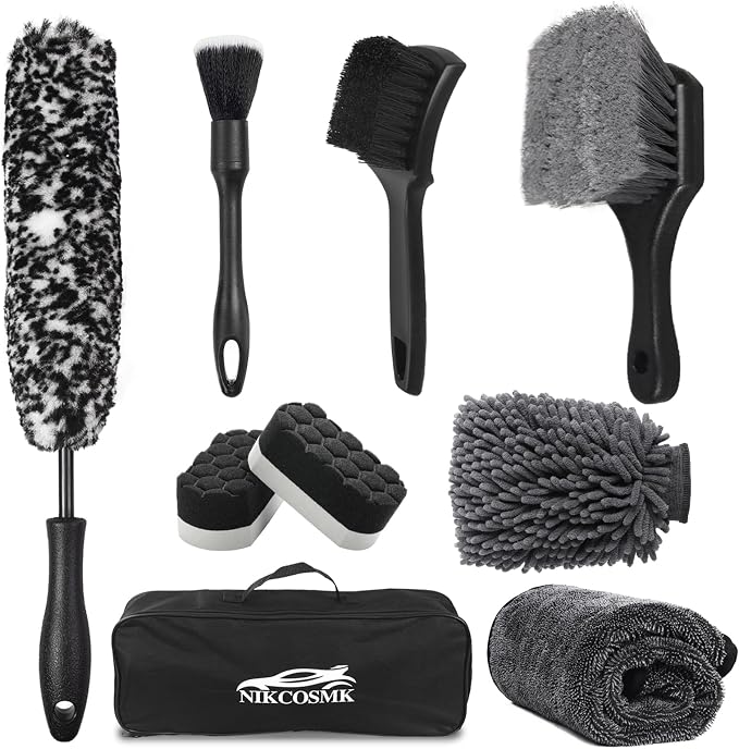 9Pcs Car Wheel & Tire Brush Kit, Wheel Cleaner Brush, Soft-bristled Rim Brush by NIKCOSMK