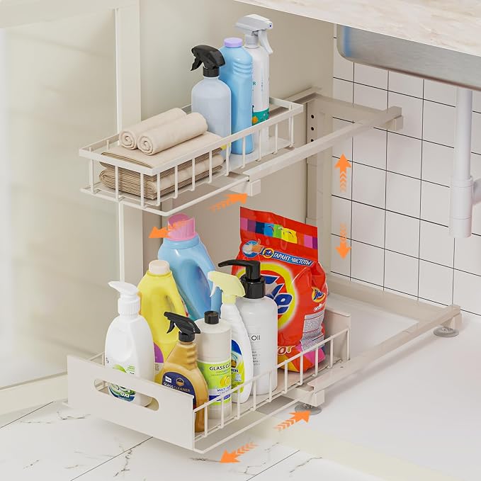 2 Pack Under Sink Organizer, 2-Tier Heavy Duty Metal Pull Out Cabinet Organizer by Toyear