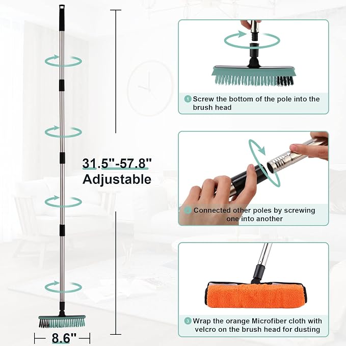 Grout Cleaner Brush with Long Handle, V-Shaped Floor Scrub Brush Swivel Grout - Image 4