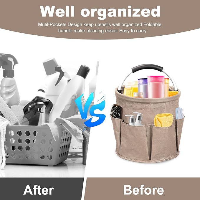 17L Portable Cleaning Bucket Organiser, 6 Pockets Foldable Cleaning Caddy - Image 4