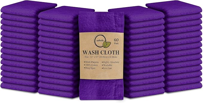 Softolle 100% Cotton Ring Spun Wash Cloths – Bulk Pack of Washcloths – 12x12 by Softolle
