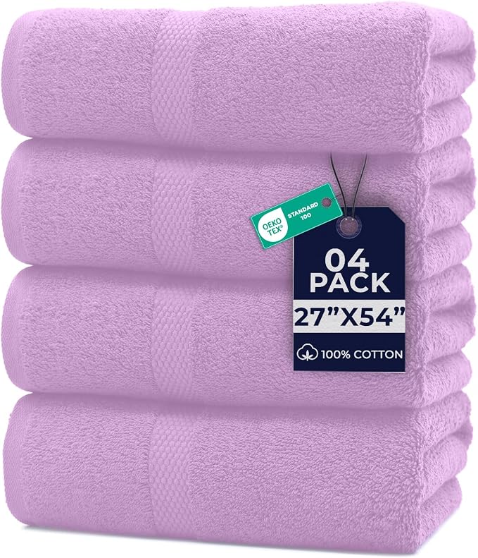 DAN RIVER Bath Towels Set of 4, 27 x 54 Inches, 100% Cotton, Larger & Lighter by DanRiver