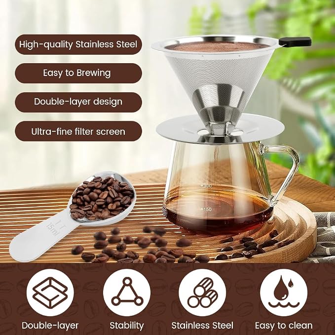 Pour Over Coffee Dripper, Upgraded Double Micro Mesh Filter - Image 5