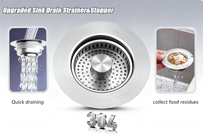 2Count 3-in-1 Kitchen Sink Drain Strainer & Stopper - Image 3