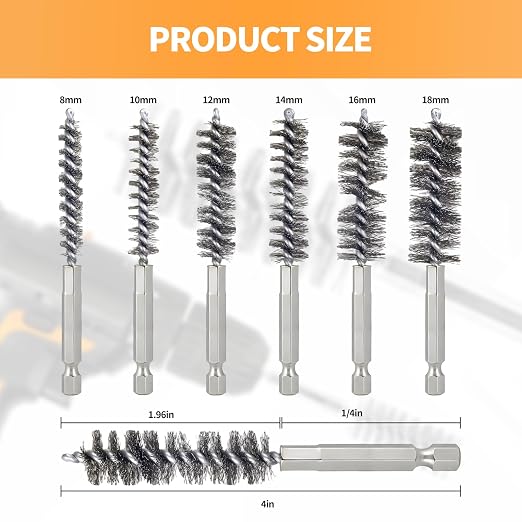 Bore Brush for Drill – 6pcs Stainless Steel Wire Tube Brush in Different Sizes - Image 2