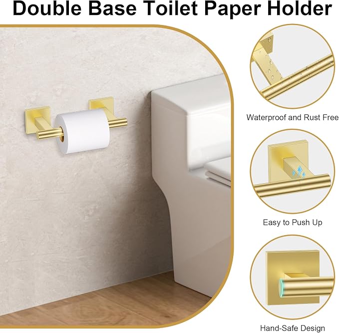 Brushed Gold Bathroom Hardware Towel Bar Set, 5 Pieces Double Dase Toilet Paper - Image 4