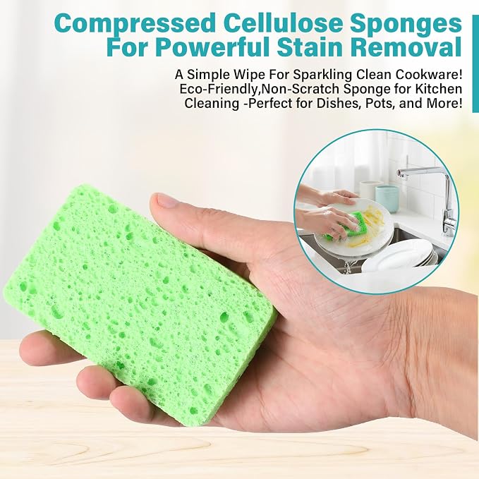 100 Pcs Kitchen Sponges Bulk, Natural Compressed Cellulose Sponges - Image 4