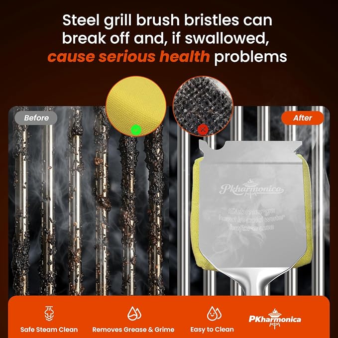 Grill Brush Bristle Free w/Replaceable Yellow Head, Enamel Safe, MAX Stainless - Image 2
