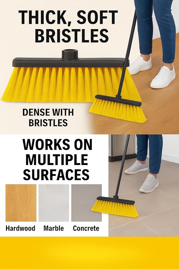 LUZIA Yellow 14" Premium Broom Head – Extra Dense Soft Flagged Bristles – Deep - Image 5