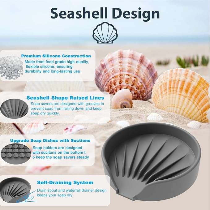 Self Draining Soap Dish, Silicone Suction Cup Soap Holder Tray Savers Container - Image 2